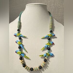 Wooden Beaded Tropical Bird Necklace